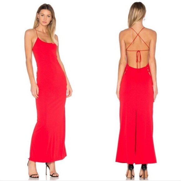 Revolve NBD Arabella solid lava red strappy slit leg back maxi dress - Picture 12 of 12